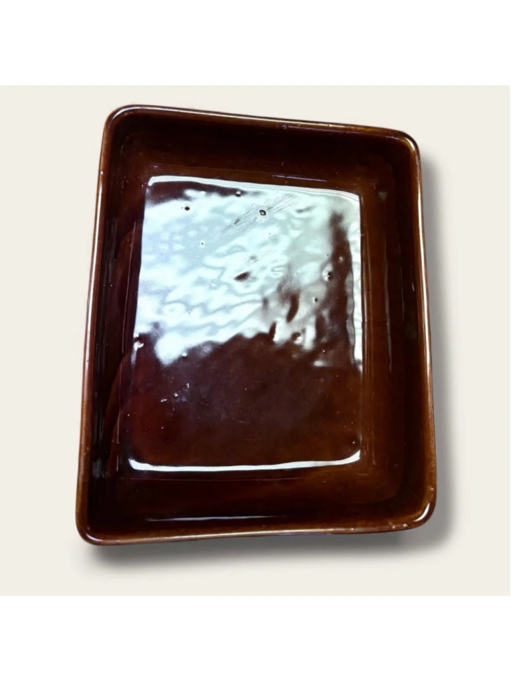 Vintage Mid-Century Stoneware Casserole Dish Brown & Beige Rectangular Baker